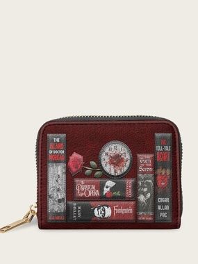 Burgundy Literary Zip Wallet with Gothic Book Art